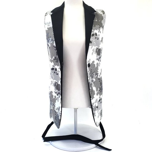 Isola Marras Vest Belted Open Black & White Blouse Top Elegant Gilet Italy 40/8 - Picture 4 of 6
